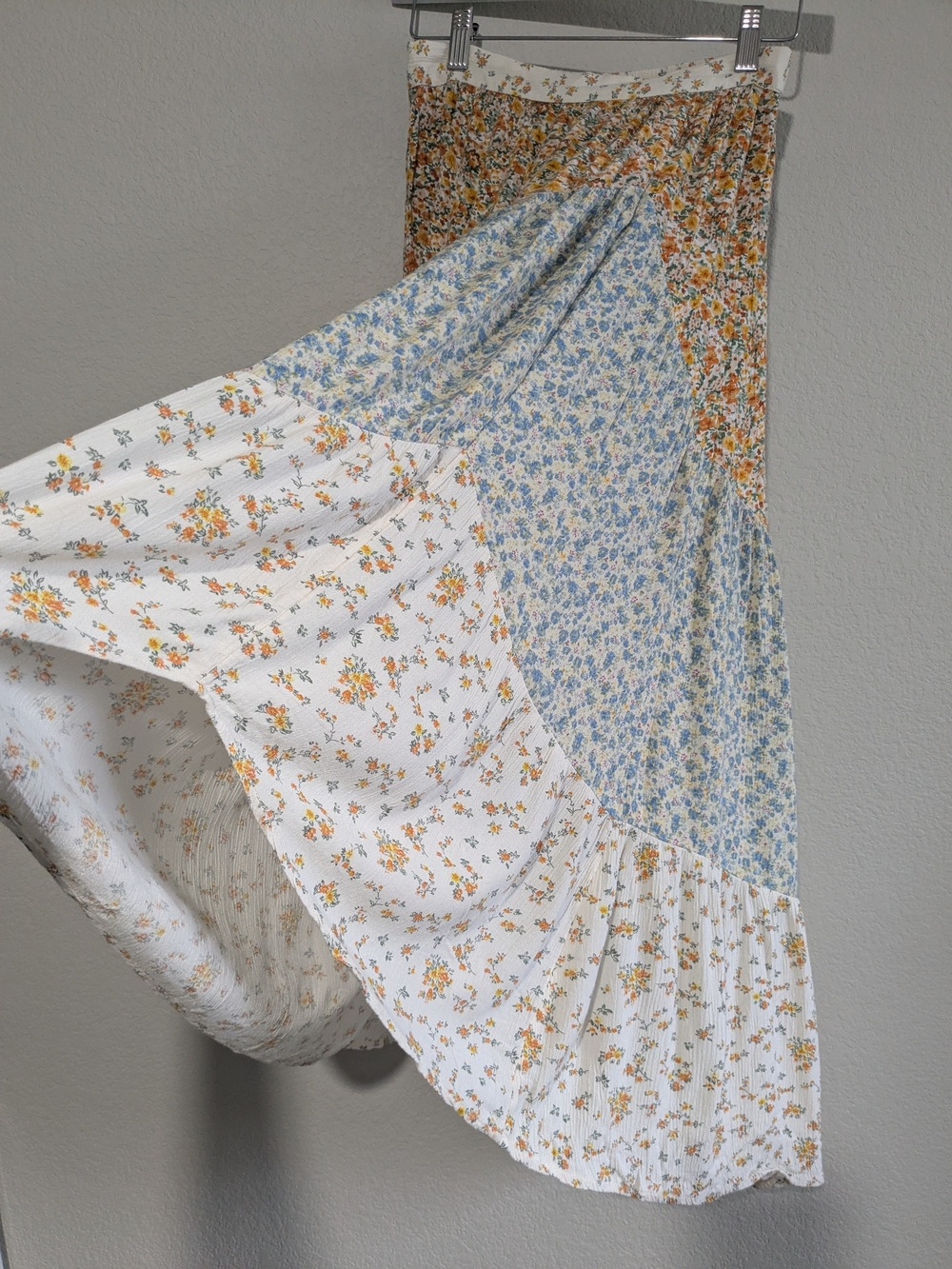 American Eagle Outfitters Boho Patchwork Floral Maxi Skirt Blue, Cream & Mustard - Picture 8 of 16